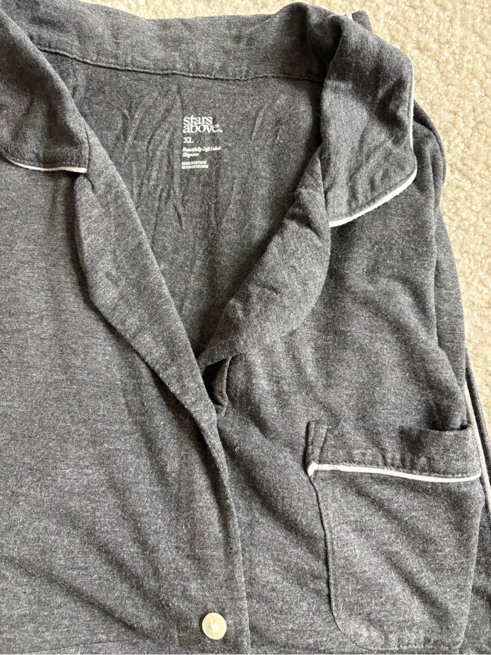 Stars Above Women’s Dark Charcoal Gray & White Piping PJ Set